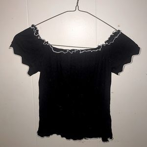 Black off the shoulder fringe top